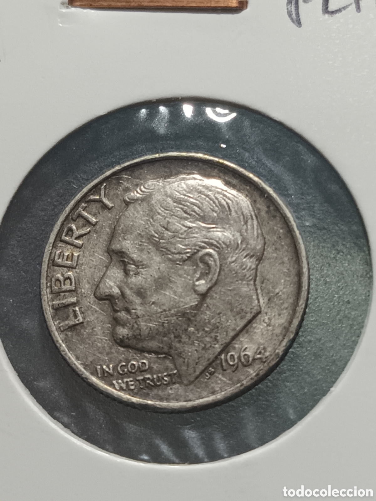 Monedas antiguas de Am&eacute;rica: MONEDA ESTADOUNIDENSE ONE DIME DE PLATA A&Ntilde;O 1964