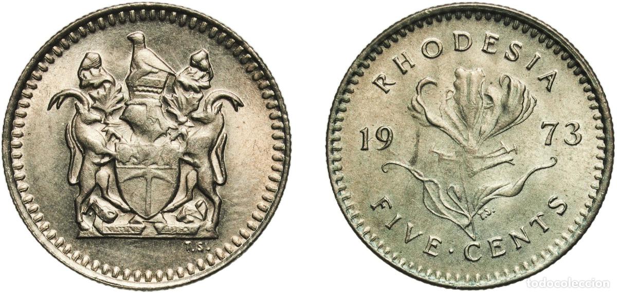 Monedas antiguas de Am&eacute;rica: Zimbabwe Rhodesia (1964-1979) British colony 1973 5 Cents Copper-nickel Pretoria Mint 2.91g UNC KM