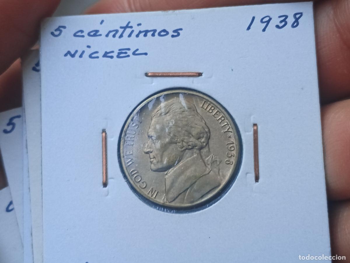 Monedas antiguas de Am&eacute;rica: Estados Unidos USA 1938 Jefferson Nickel 5 Cent UNC SC Uncirculated Mint State 5c US Coin