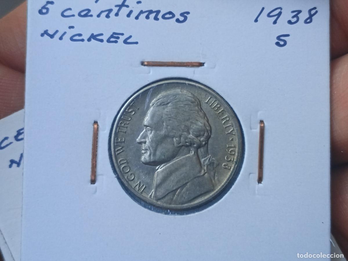 Monedas antiguas de Am&eacute;rica: Estados Unidos USA 1938 S aUNC Jefferson Nickel 5 Cents Mint State 5c US Coin