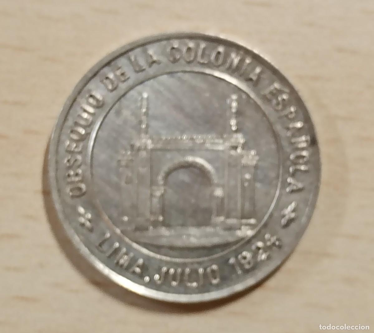 Monedas antiguas de Am&eacute;rica: LIMA, PER&Uacute;. OBSEQUIO COLONIA ESPA&Ntilde;OLA EN LIMA. 1821-1921. FICHA CONMEMORATIVA, PLATA