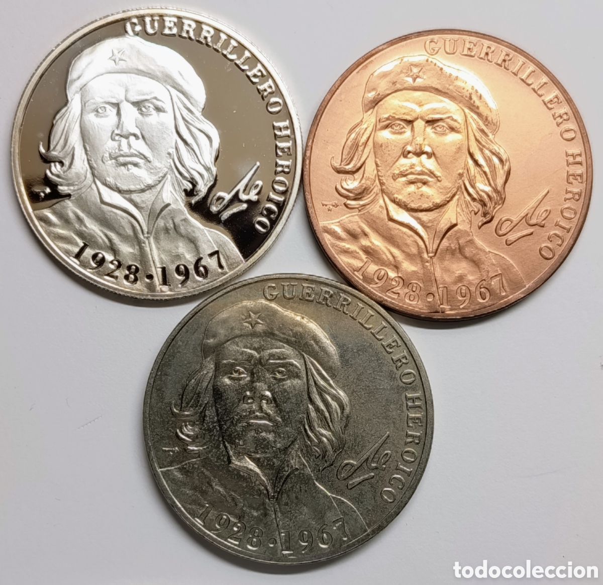 Monedas antiguas de Am&eacute;rica: CUBA. SERIE 3 MONEDAS &ldquo;40 ANIVERSARIO MUERTE CHE GUEVARA&rdquo;. 2007. 1, 1 y 10 PESOS. PLATA,CUNI y COBRE