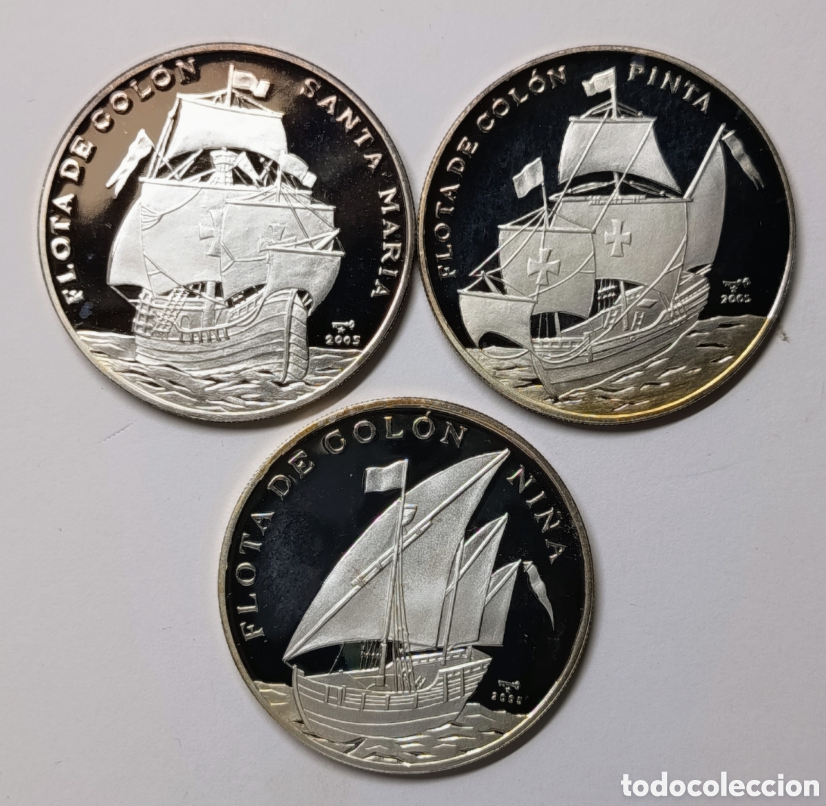 Monedas antiguas de Am&eacute;rica: CUBA. SERIE DE 3 MONEDAS &ldquo;FLOTA DE COL&Oacute;N&rdquo;. 10 PESOS. 2005. PLATA. ,925. 20 GRAMOS. RARAS