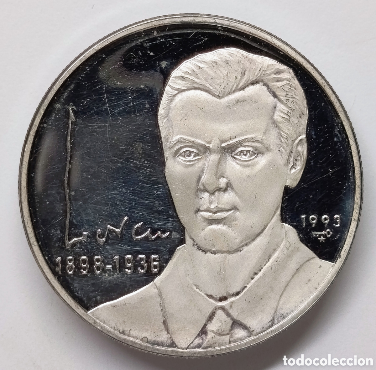 Monedas antiguas de Am&eacute;rica: CUBA. &ldquo;FEDERICO GARCIA LORCA&rdquo;. 1993. 10 PESOS. PLATA. 31,10 GRAMOS. ,999. RARA