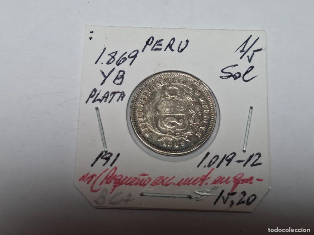 Monedas antiguas de Am&eacute;rica: 1/5 SOL de PLATA de 1869 YB KM 191 PERU en BC+