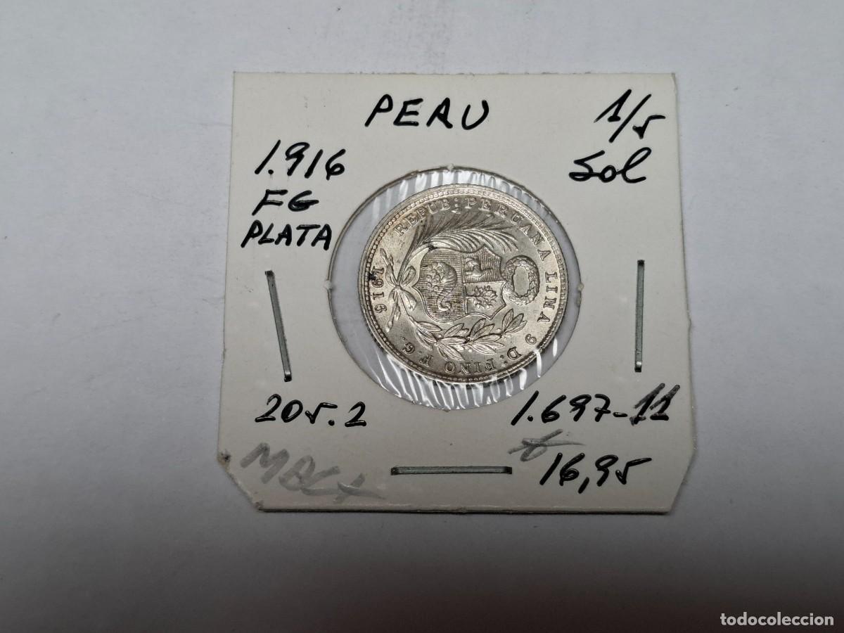 Monedas antiguas de Am&eacute;rica: 1/5 SOL de PLATA de 1916 FG KM 205.2 PERU en MBC+