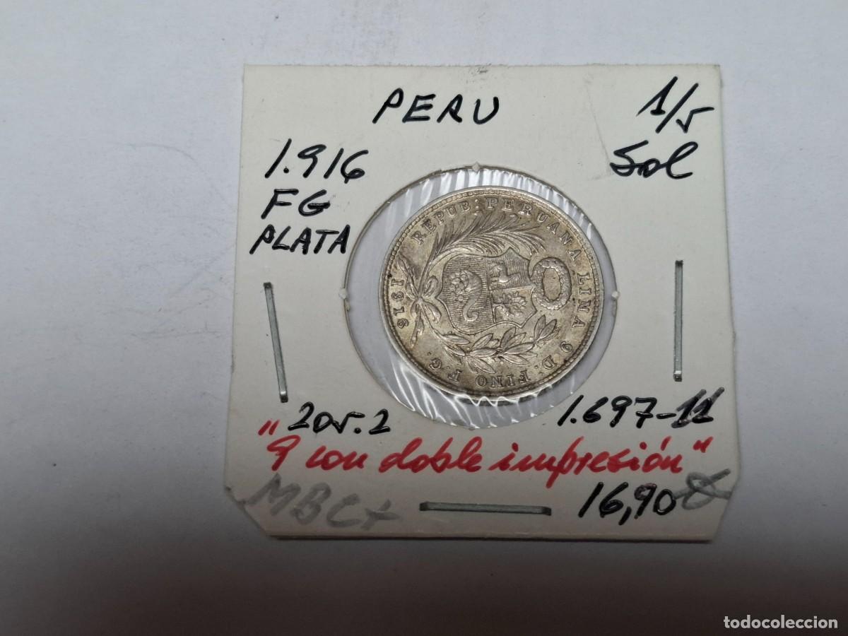 Monedas antiguas de Am&eacute;rica: 1/5 SOL de PLATA de 1916 FG KM 205.2 PERU en MBC+