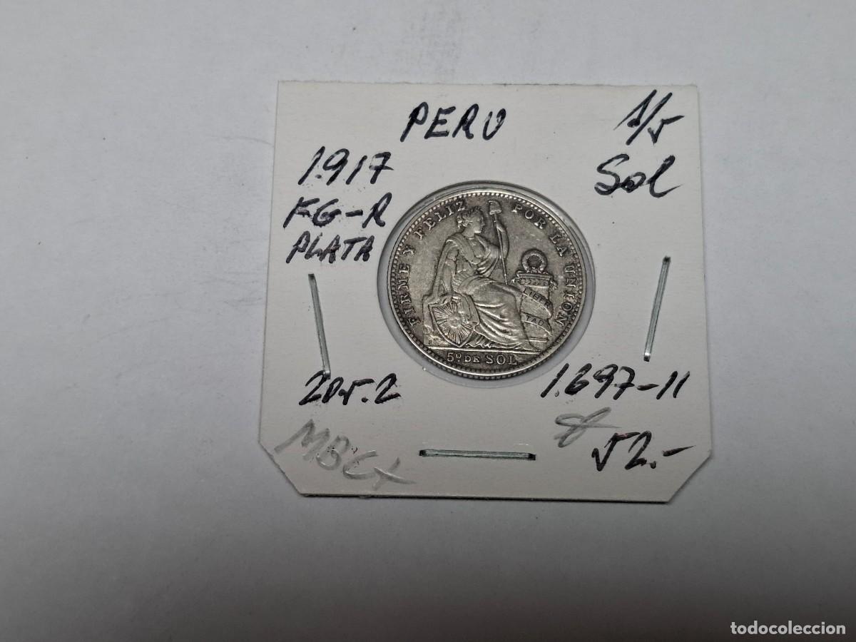 Monedas antiguas de Am&eacute;rica: 1/5 SOL de PLATA de 1917 FG-R KM 205.2 PERU en MBC+