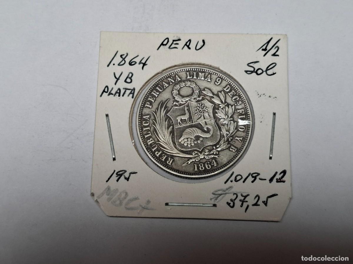 Monedas antiguas de Am&eacute;rica: 1/2 SOL de PLATA de 1864 YB KM 195 PERU en MBC+