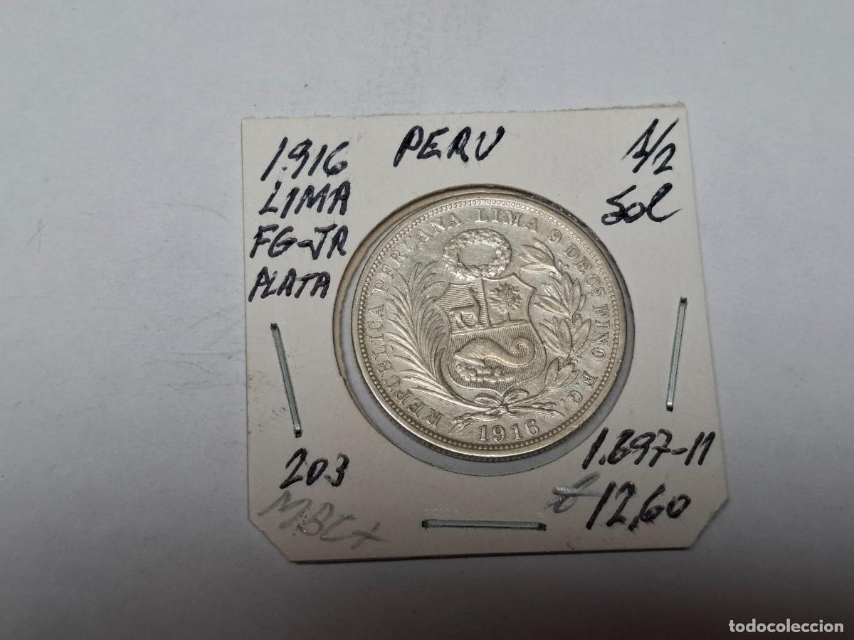 Monedas antiguas de Am&eacute;rica: 1/2 SOL de PLATA de 1916 LIMA FG-JR KM 203 PERU en MBC+