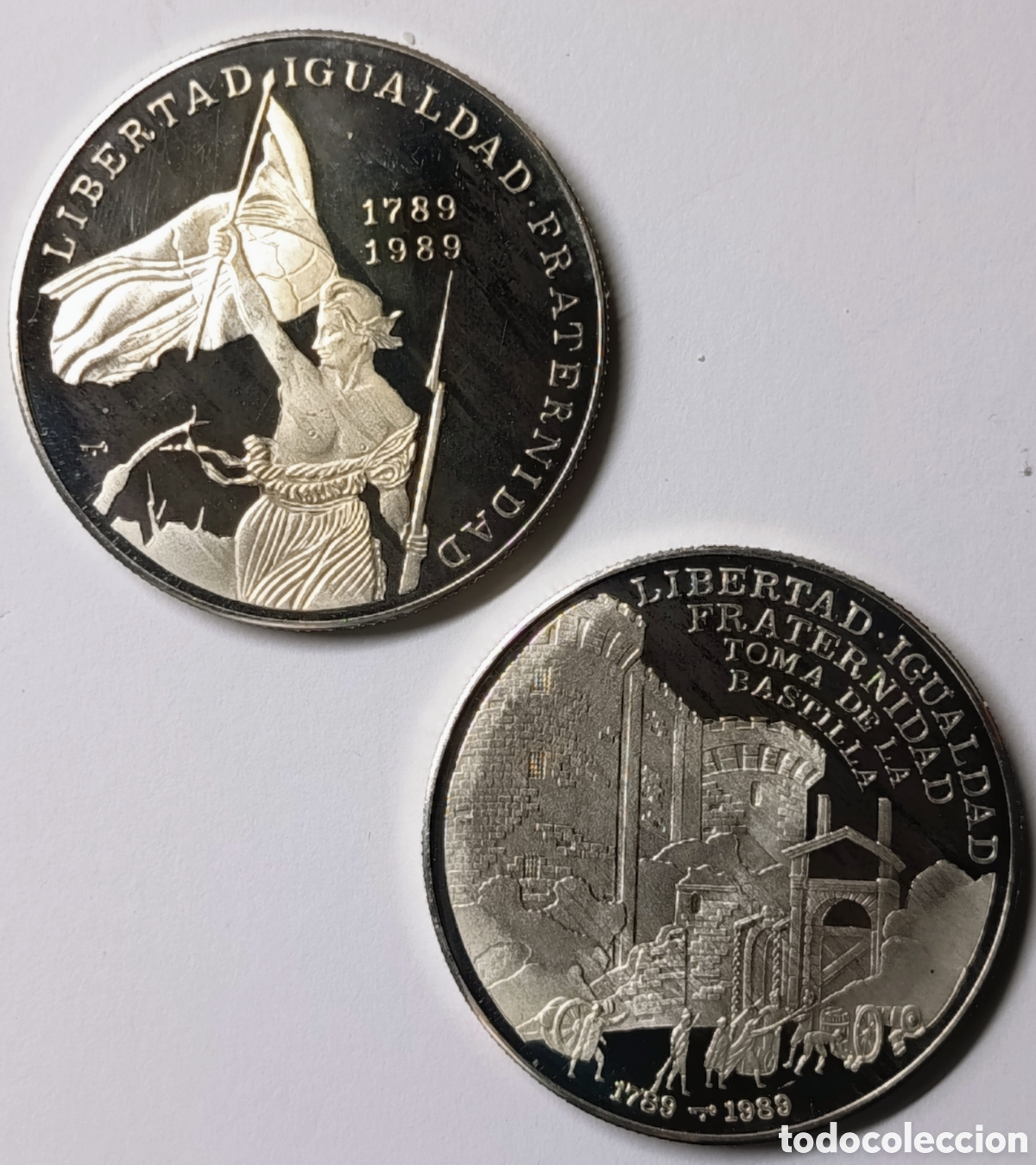 Monedas antiguas de Am&eacute;rica: CUBA. 2 MONEDAS &ldquo;200 ANIVERSARIO DE LA REVOLUCI&Oacute;N FRANCESA. 1789-1989&rdquo;. 10 PESOS. PLATA. ,999.