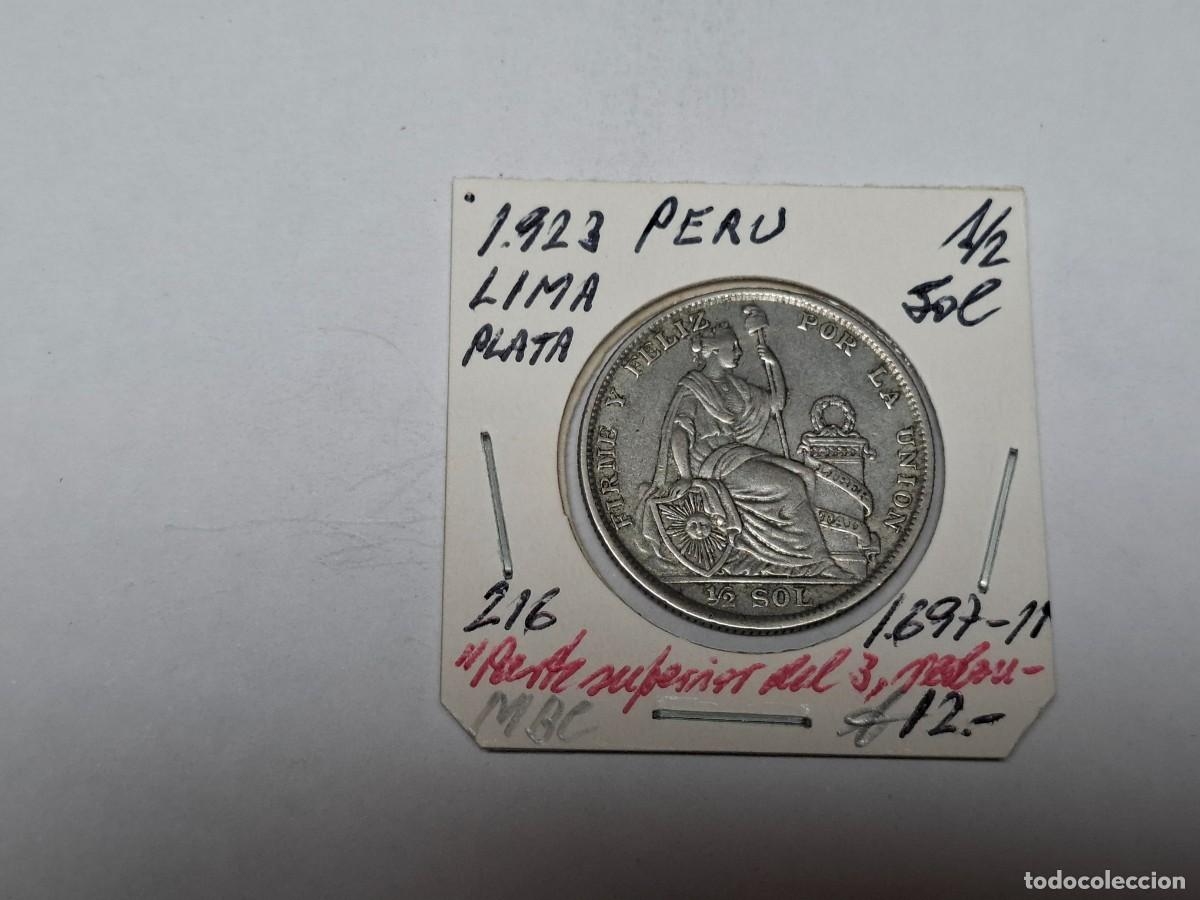Monedas antiguas de Am&eacute;rica: 1/2 SOL de PLATA de 1923 LIMA KM 216 PERU en MBC