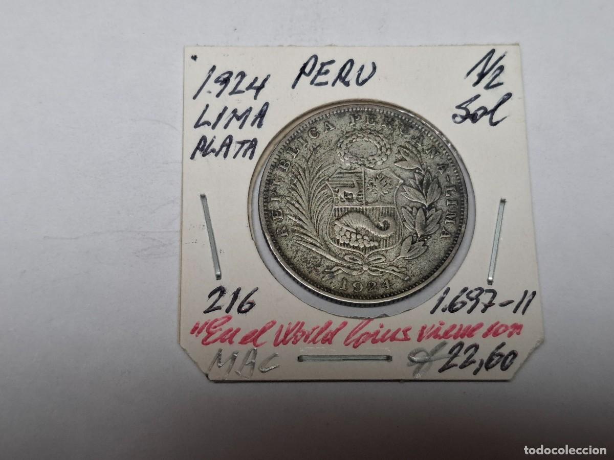 Monedas antiguas de Am&eacute;rica: 1/2 SOL de PLATA de 1924 LIMA KM 216 PERU en MBC