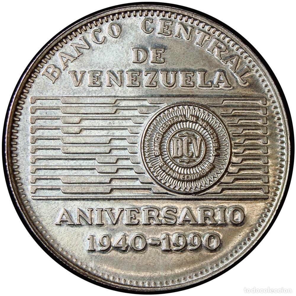 Monedas antiguas de Am&eacute;rica: VENEZUELA 50 bolivares plata 1990 proof 50 aniversario BANCO 1940-1990