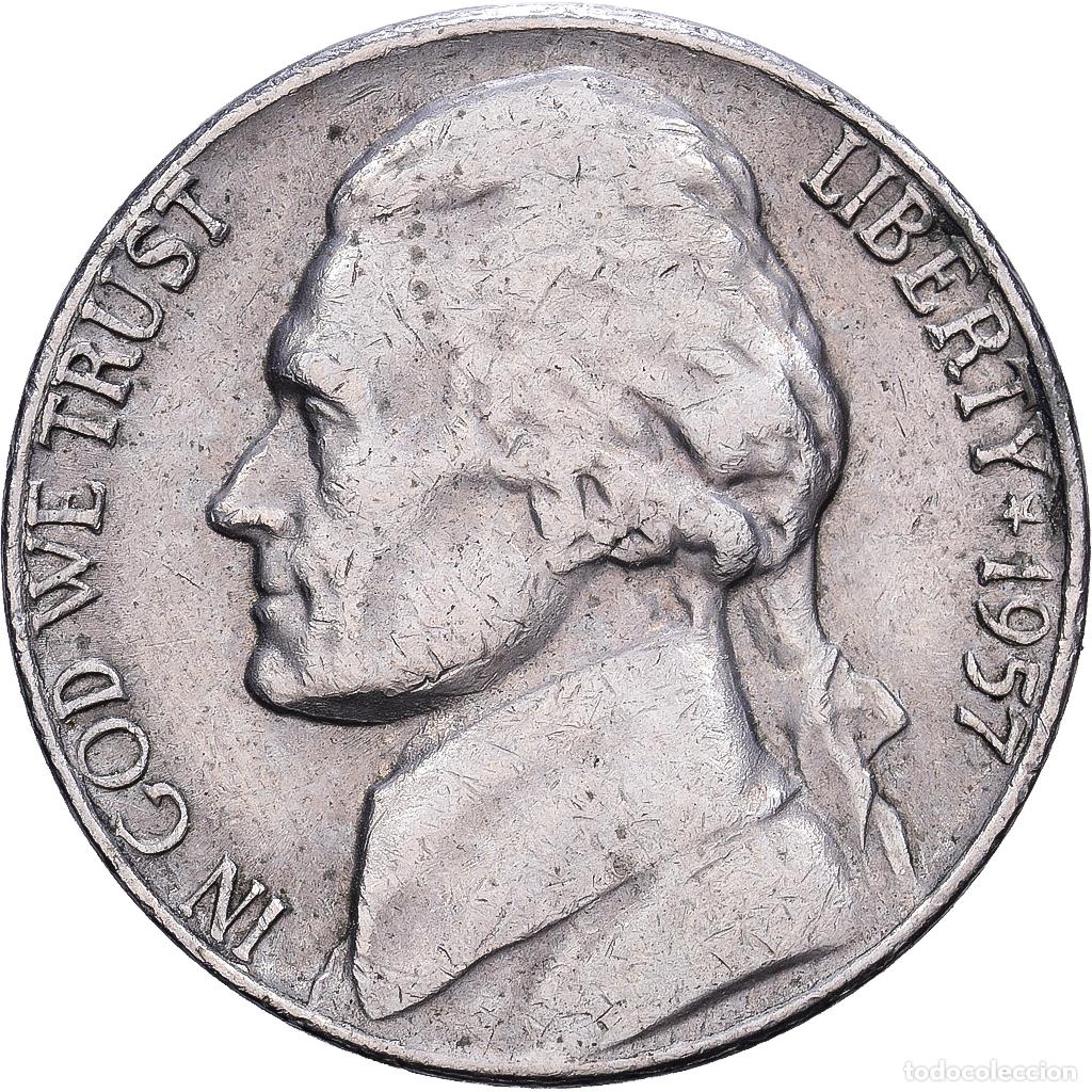 Monedas antiguas de Am&eacute;rica: [#139599] Estados Unidos, 5 Cents, Jefferson, 1957, Philadelphia, Cupronickel, BC+, KM:192