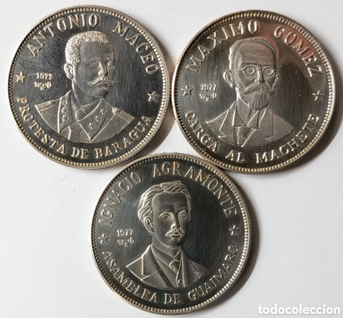 Monedas antiguas de Am&eacute;rica: CUBA. 3 MONEDAS DE 20 PESOS. 1977. 20 PESOS. PLATA. PROOF. 26 gramos ,925