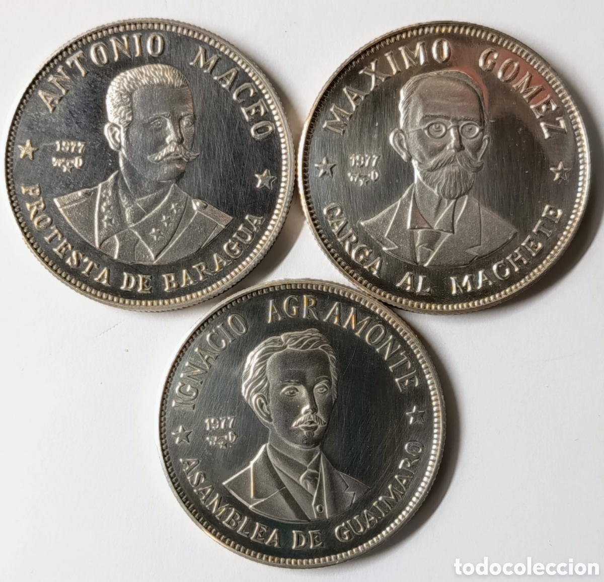 Monedas antiguas de Am&eacute;rica: CUBA. 3 MONEDAS DE 20 PESOS. 1977. 20 PESOS. PLATA. PROOF. 26 gramos ,925