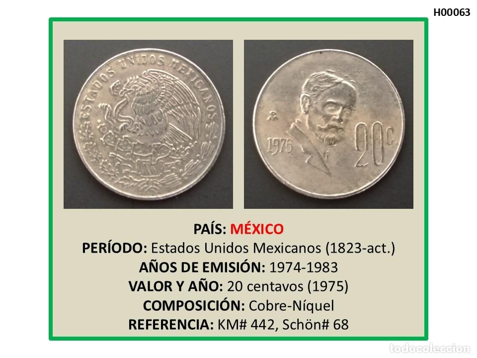 Monedas antiguas de Am&eacute;rica: MONEDA M&Eacute;XICO. 20 CENTAVOS (1975)