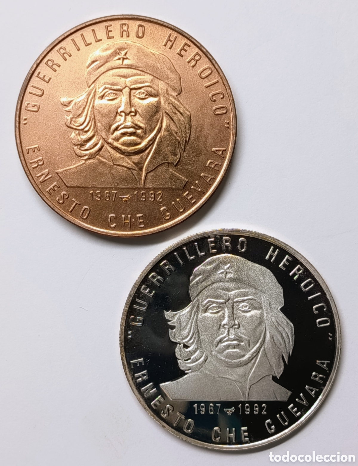 Monedas antiguas de Am&eacute;rica: CUBA. 2 MONEDAS &ldquo;ERNESTO CHE GUEVARA. GUERRILLERO HEROICO&rdquo;. 1992. 1 Y 10 PESOS. COBRE Y PLATA. RARAS