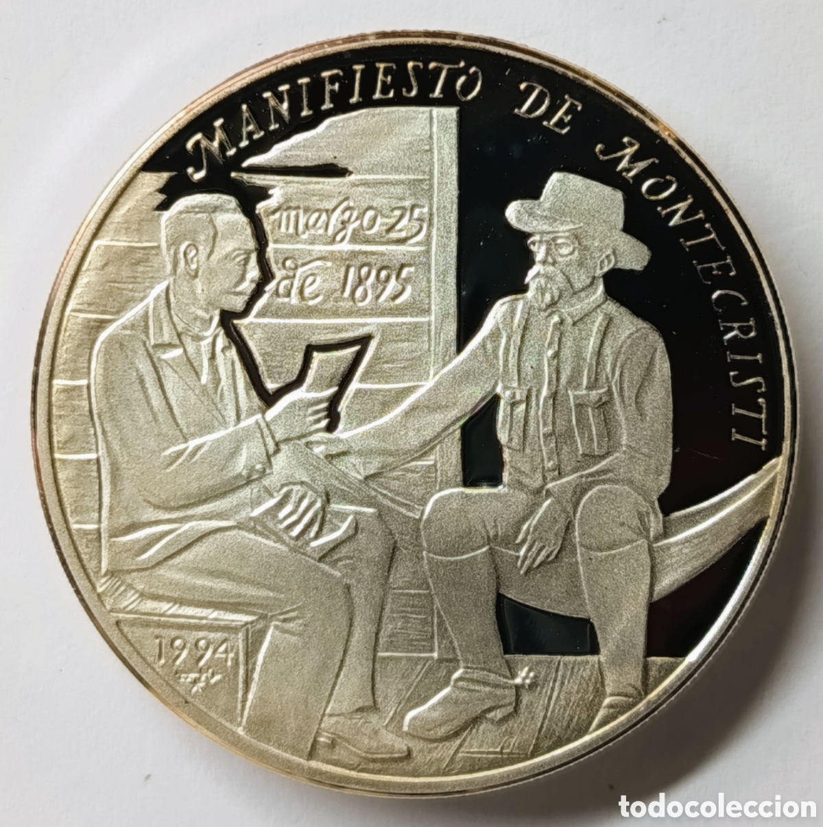Monedas antiguas de Am&eacute;rica: CUBA. MONEDA &ldquo;MANIFIESTO DE MONTECRISTI&rdquo;. 1994. PLATA. PROOF. 31,10 (1 oz.) ,999. MUY RARA