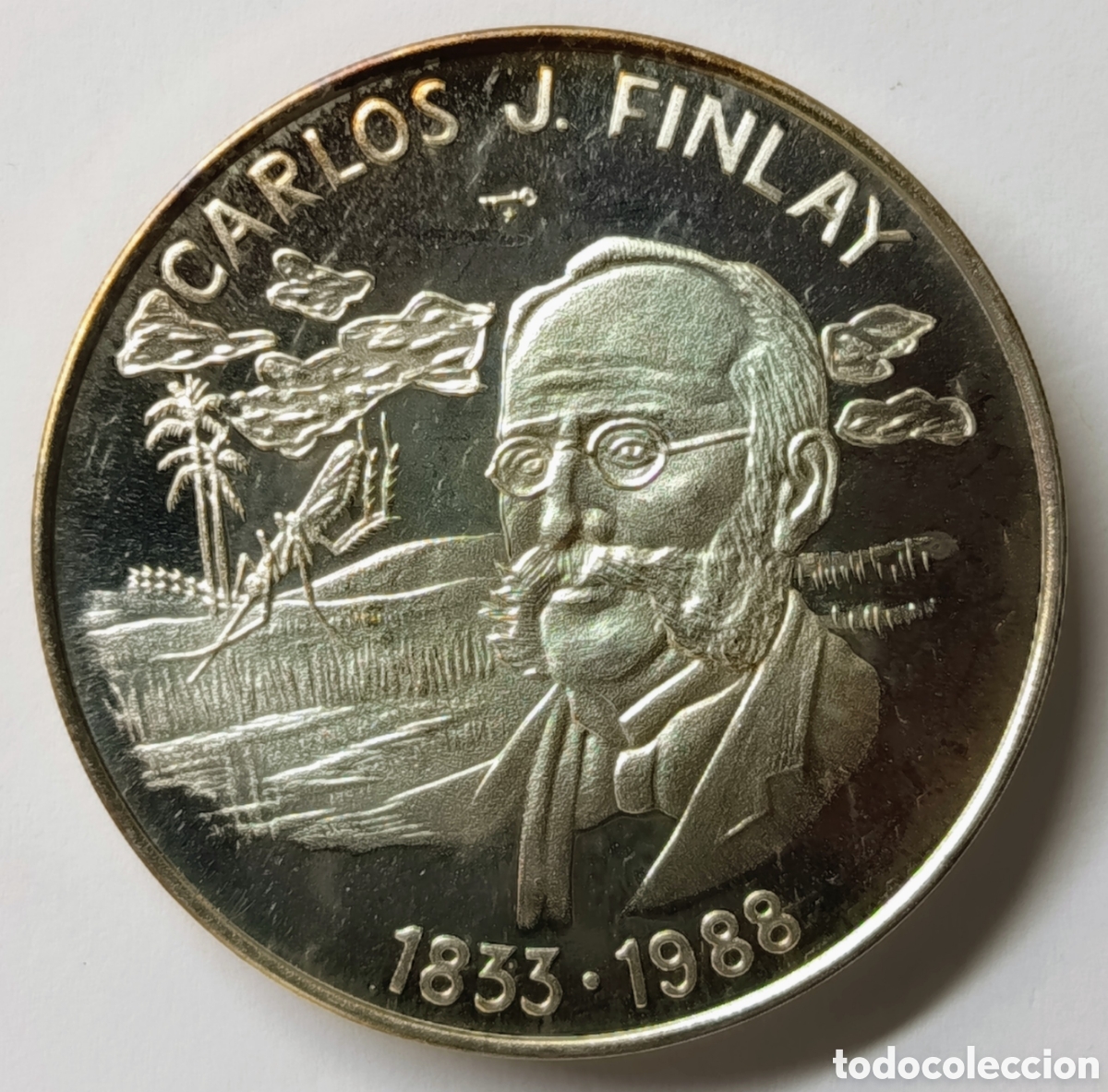Monedas antiguas de Am&eacute;rica: CUBA. MONEDA &ldquo;CARLOS J. FINLAY&rdquo;. 1988. PLATA. PROOF. 16 gramos ,999. MUY RARA