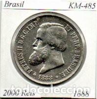 Moedas antigas da Am&eacute;rica: BRASIL 1888, 2000 REIS, KM-485, AG, 25,50 GR, 916,6-1000, EBC, 2 FOTOS