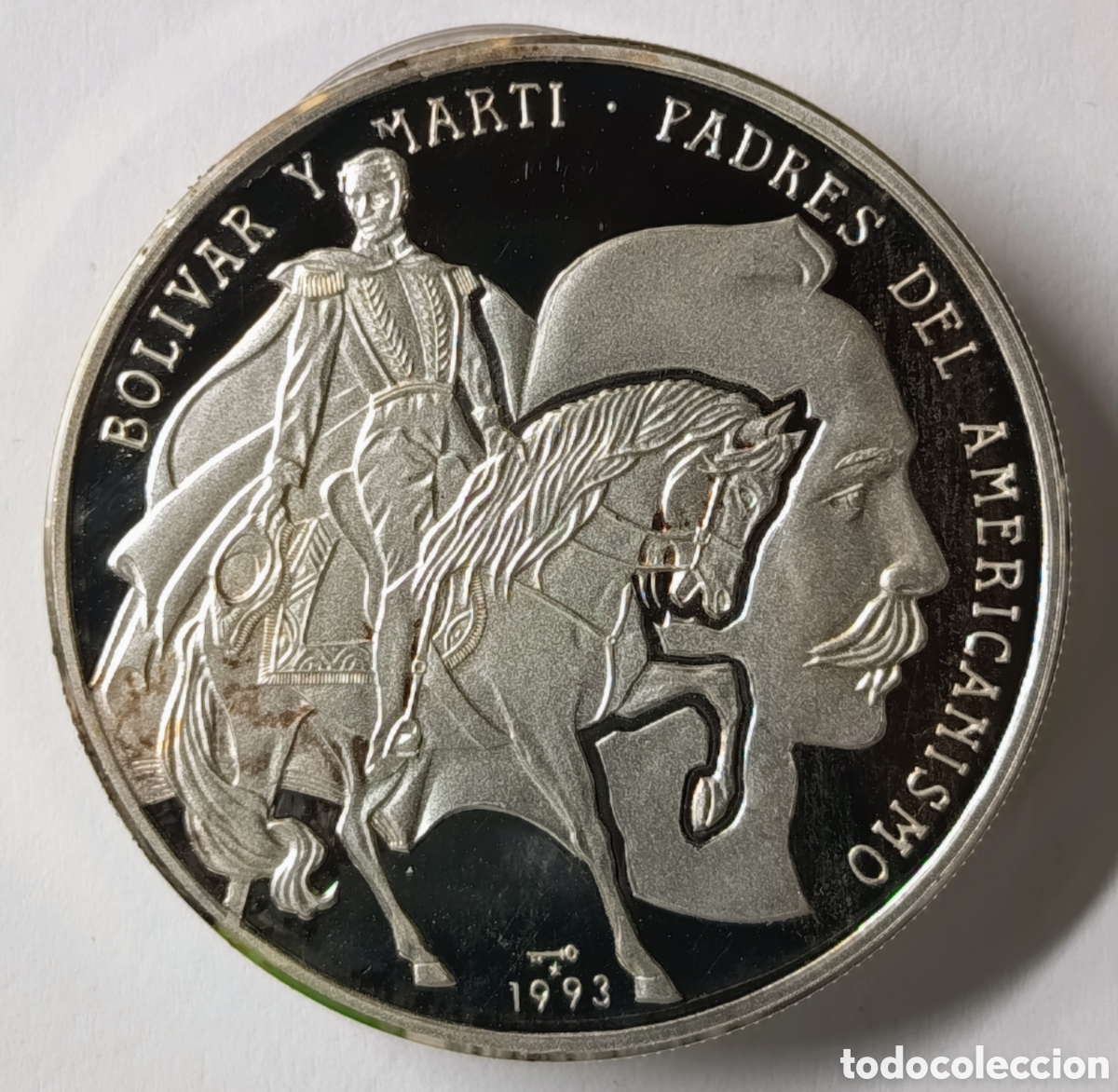 Monedas antiguas de Am&eacute;rica: CUBA. MONEDA 1993 &ldquo;BOL&Iacute;VAR Y MART&Iacute;. PADRES DEL AMERICANISMO&rdquo;. PLATA. PROOF. 31,10 (1 oz.) ,999. RARA