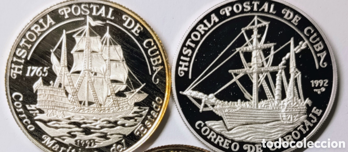 Monedas antiguas de Am&eacute;rica: CUBA. 2 MONEDAS DE 10 PESOS 1992. &ldquo;HISTORIA POSTAL DE CUBA&rdquo; PLATA. PROOF. 20 grs. ,999.