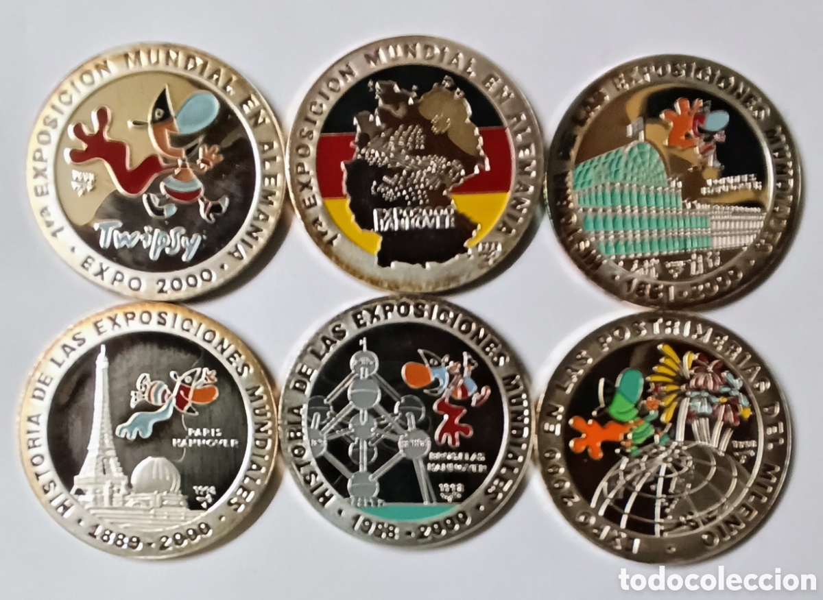 Monedas antiguas de Am&eacute;rica: CUBA. 6 x 10 PESOS 1998. &ldquo;EXPOSICIONES UNIVERSALES&rdquo;. PLATA. PROOF. MULTICOLOR. 20 grs. ,999
