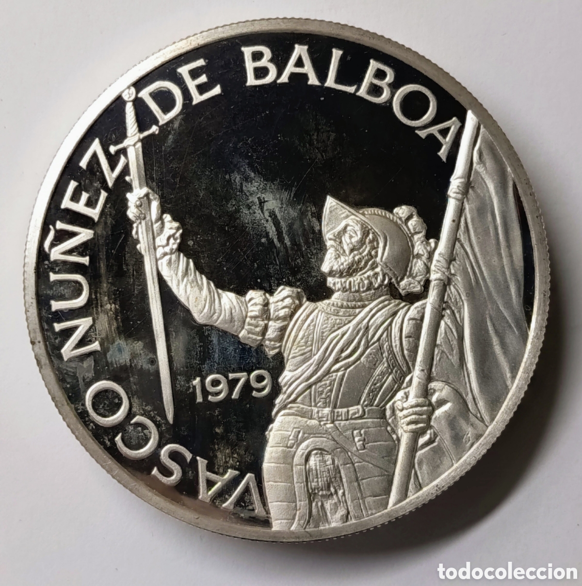 Monedas antiguas de Am&eacute;rica: PANAM&Aacute;. 20 BALBOAS. 1979 &ldquo;VASCO N&Uacute;&Ntilde;EZ DE BALBOA&rdquo; PLATA. PROOF. 129,59 GRAMOS. ,925 (3,8539 oz.)