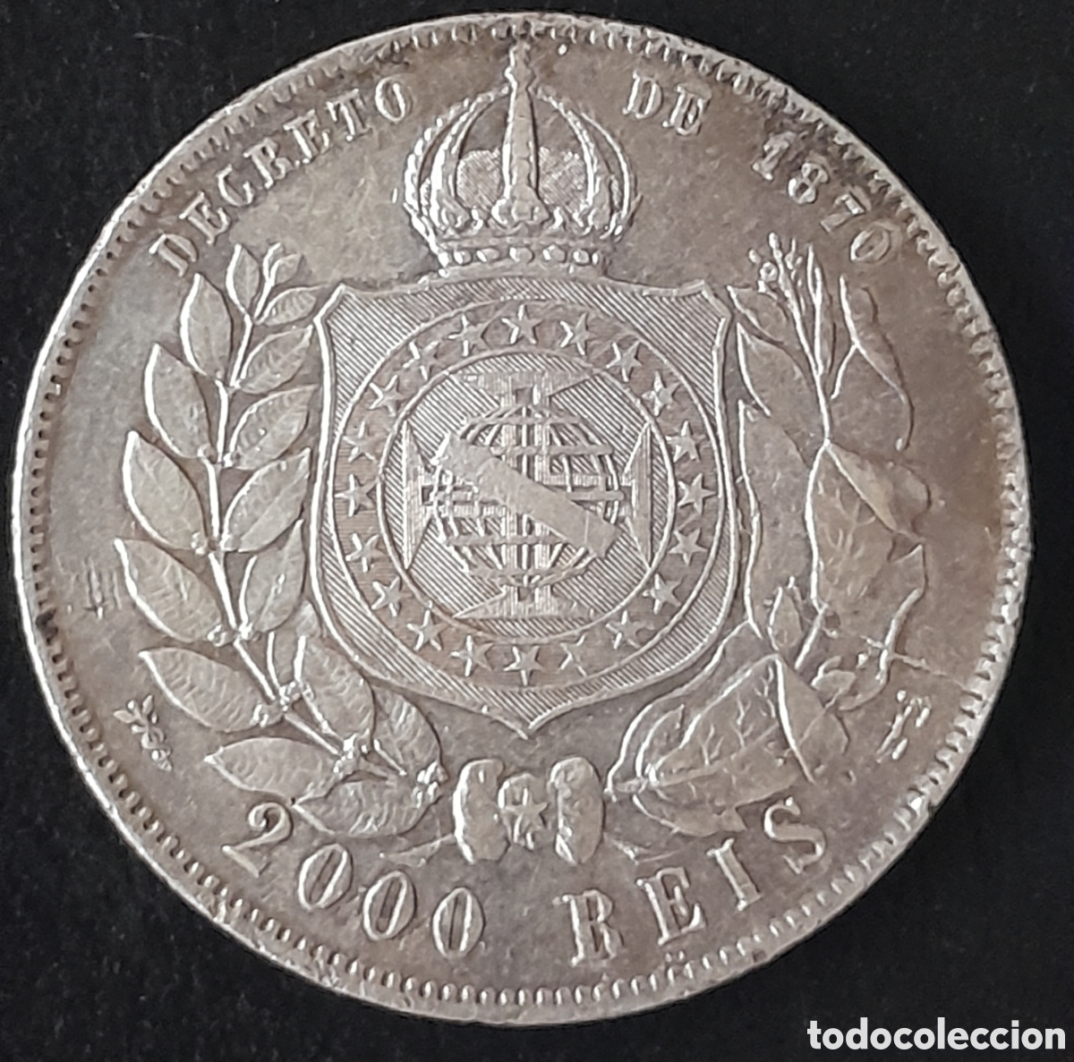 Monedas antiguas de Am&eacute;rica: Brasil 1889. 2000 reis. moneda plata. Pedro II