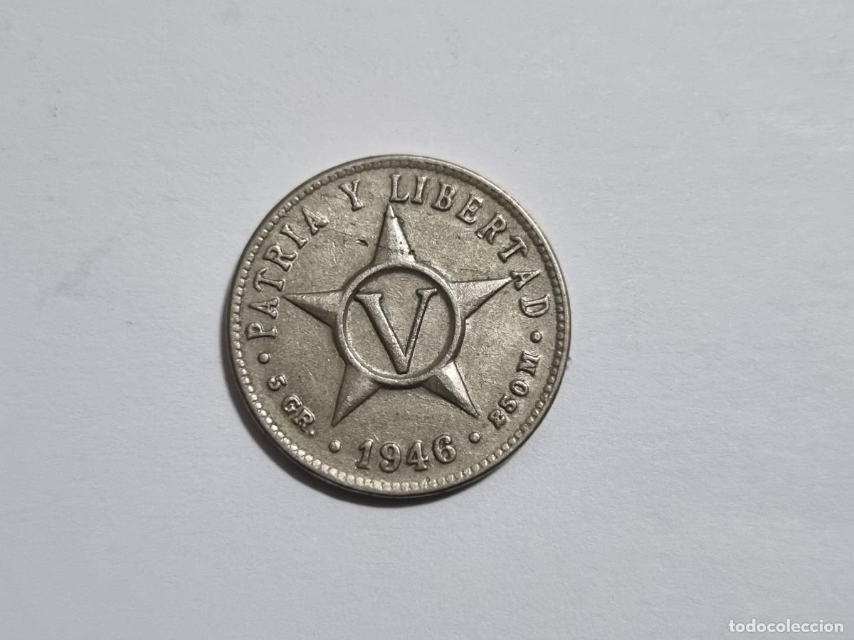 Monedas antiguas de Am&eacute;rica: Antigua Moneda Republica Cuba 5 Centavos 1946 Patria y Libertad V Coleccionista
