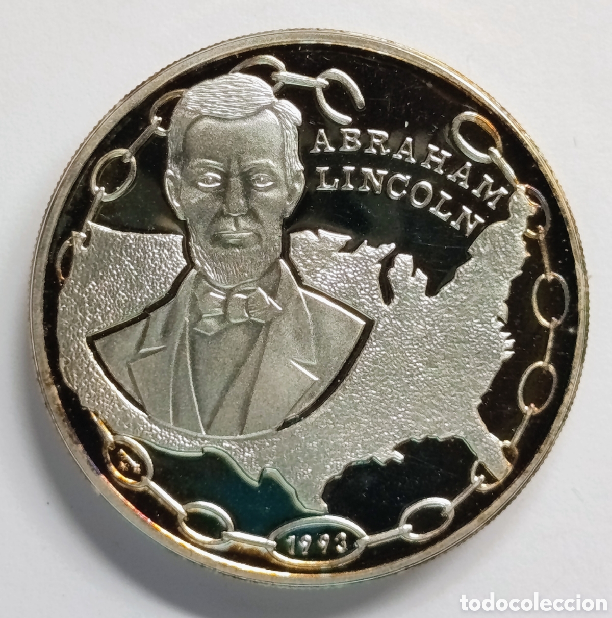 Monedas antiguas de Am&eacute;rica: CUBA. 10 PESOS 1993. &ldquo;ABRAHAM LINCOLN&rdquo; PLATA. PROOF. 20 grs. ,999