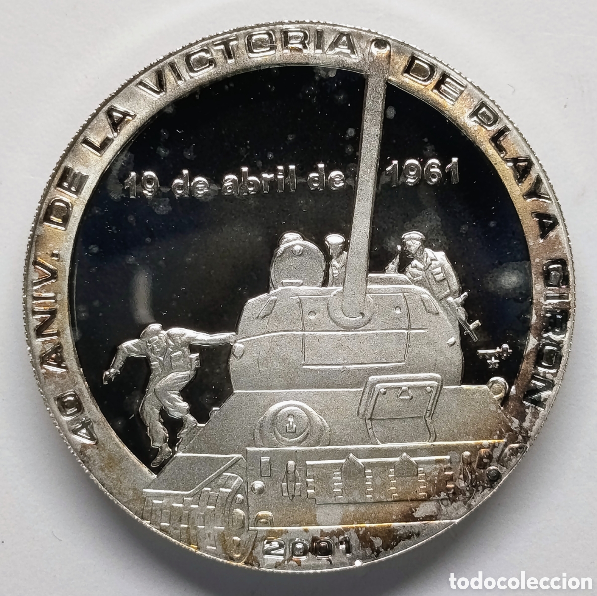 Monedas antiguas de Am&eacute;rica: CUBA. 10 PESOS 2001. &ldquo;40 ANIVERSARIO DE LA VICTORIA DE PLAYA GIRON&rdquo; PLATA. PROOF.20 grs. RARA