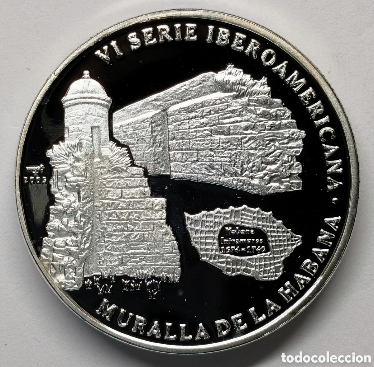 Monedas antiguas de Am&eacute;rica: CUBA. 10 PESOS 2005. &ldquo;VI SERIE IBEROAMERICANA. MURALLA DE LA HABANA&rdquo; PLATA. PROOF. 27 grs. ,925.