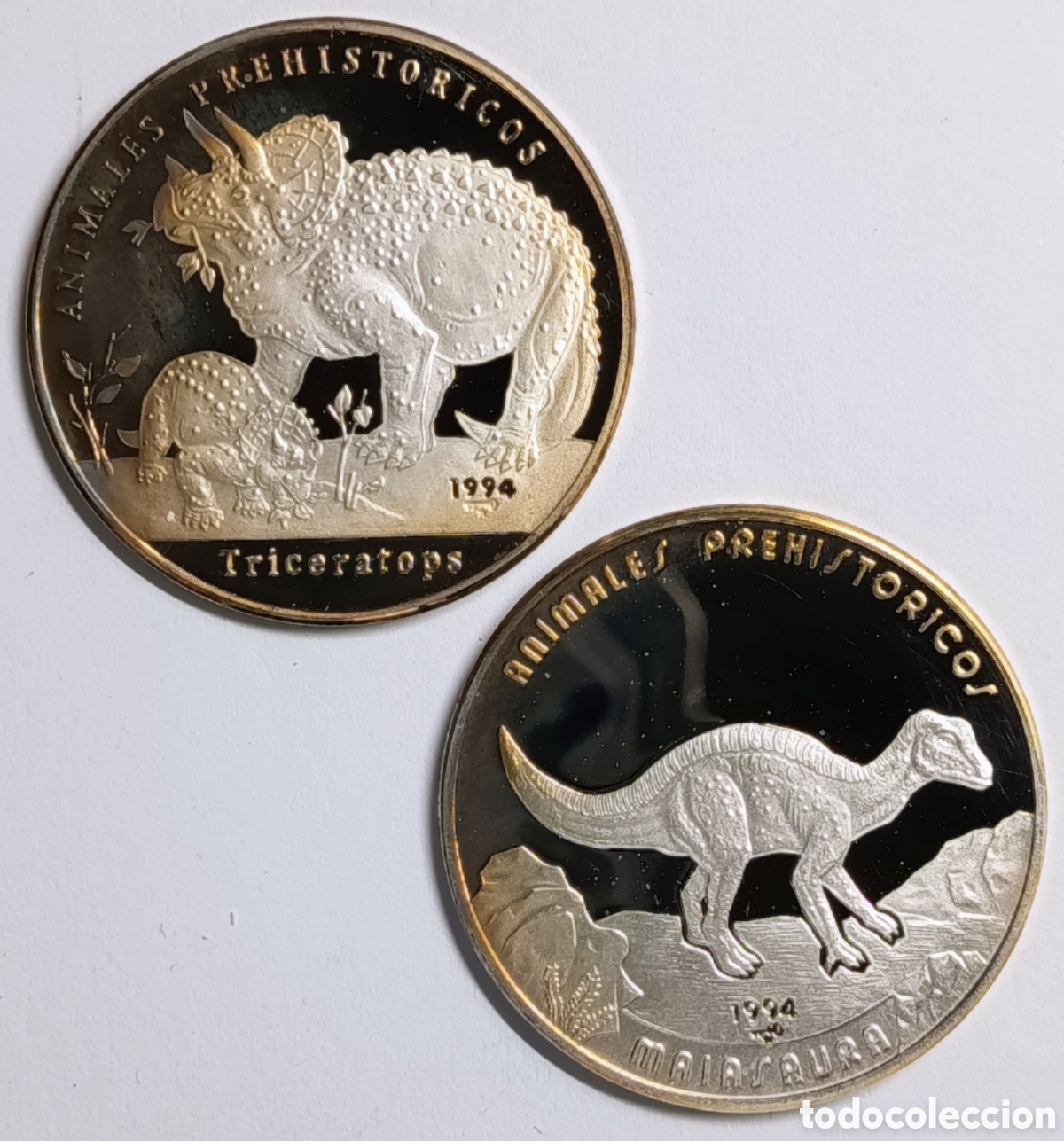 Monedas antiguas de Am&eacute;rica: CUBA. 2x5 PESOS 1994. &ldquo;ANIMALES PREHIST&Oacute;RICOS&rdquo; PLATA. PROOF. 16 grs. ,999. ESCASAS