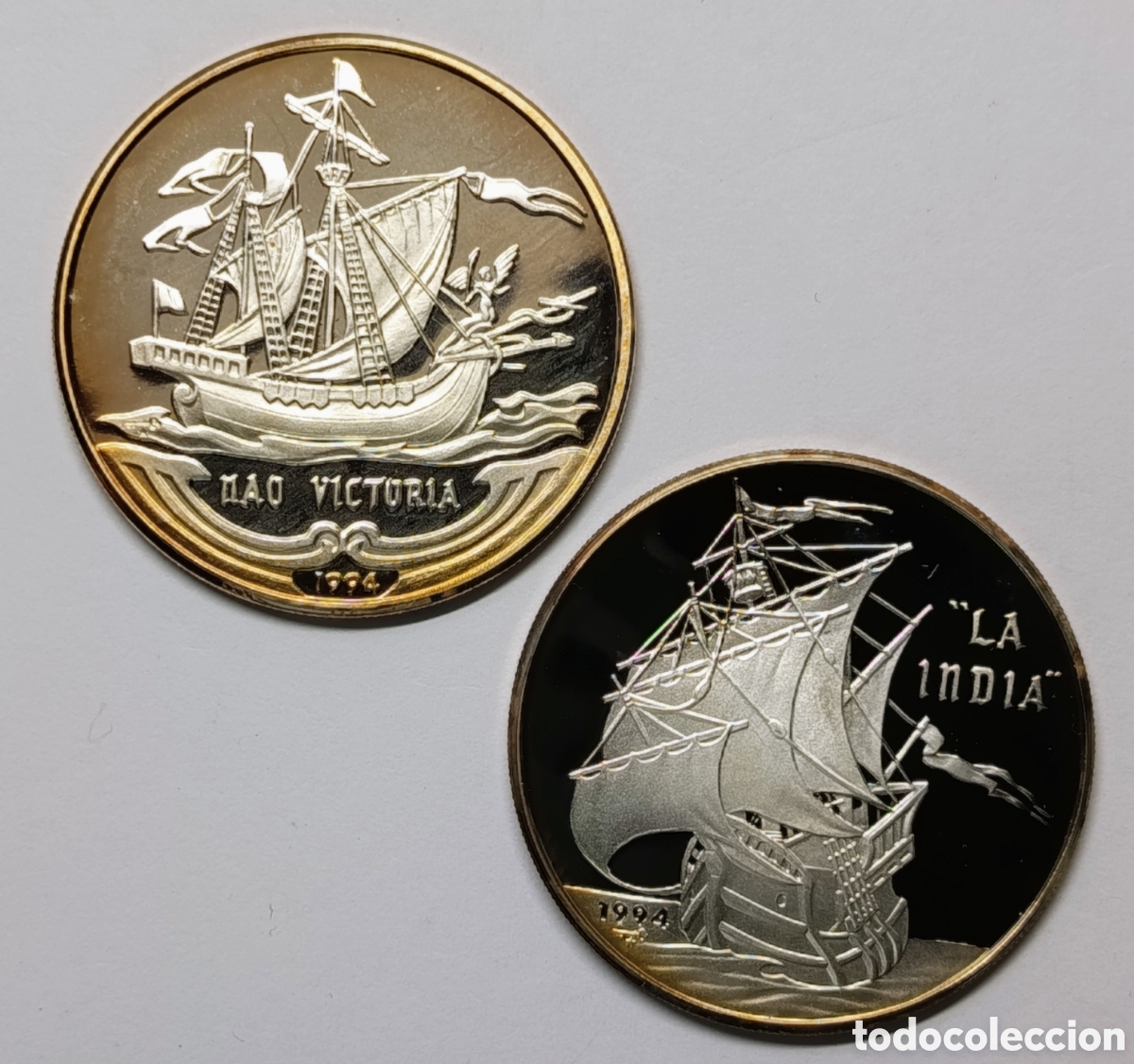 Monedas antiguas de Am&eacute;rica: CUBA. 2x10 PESOS 1994. &ldquo;VELEROS&rdquo; PLATA. PROOF. 20 grs. ,999.