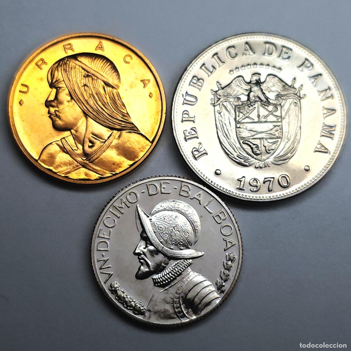 Monedas antiguas de Am&eacute;rica: LOTE 3 MONEDAS PANAMA 1 Y 5 CENTESIMOS, 1 DECIMO DE BALBOA 1970 PROOF