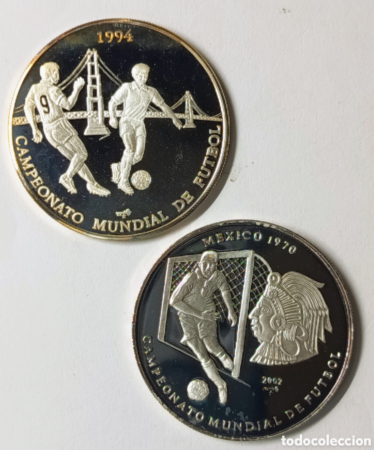 Monedas antiguas de Am&eacute;rica: CUBA. 2 MONEDAS 10 PESOS 1992 Y 1996. CAMPEONATOS MUNDIALES FUTBOL. PLATA. PROOF. 20 grs. (x2) ,999.