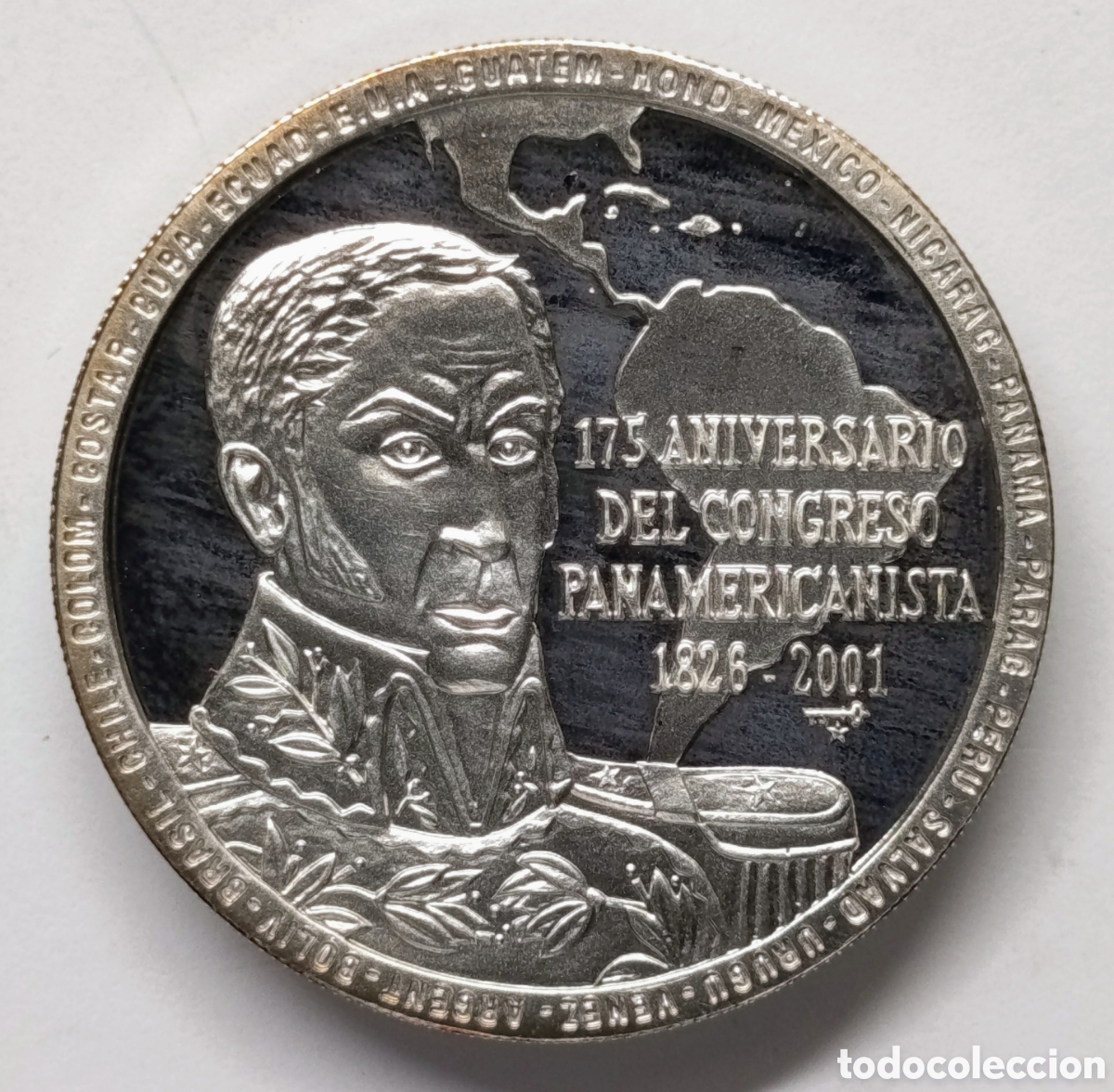 Monedas antiguas de Am&eacute;rica: CUBA. MONEDA DE 10 PESOS 2001. &ldquo;175 ANIVERSARIO DEL CONGRESO PANAMERICANISTA&rdquo;. PLATA. PROOF. 31,10 g