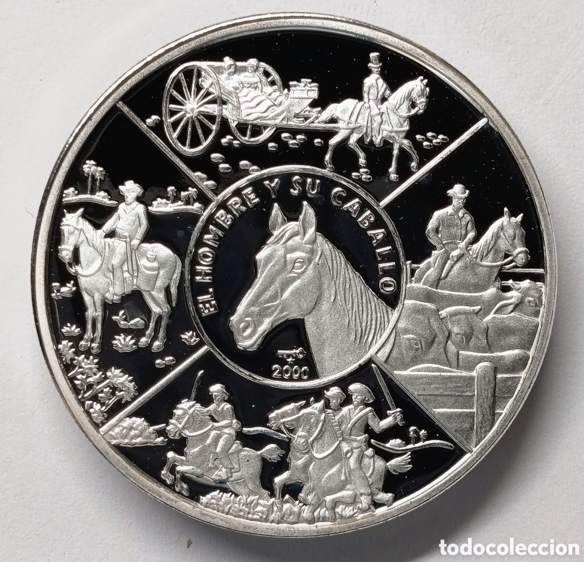 Monedas antiguas de Am&eacute;rica: CUBA. MONEDA DE 10 PESOS 2000. &ldquo;EL HOMBRE Y SU CABALLO&rdquo;. PLATA. PROOF. 27 grs. ,925.