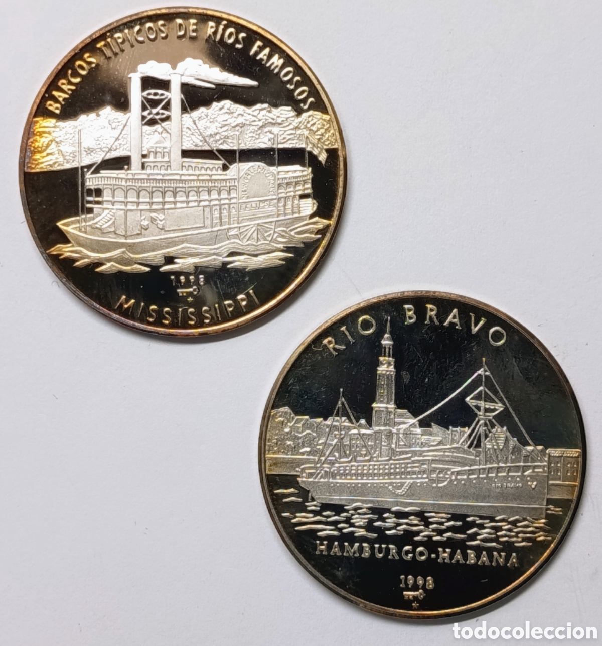 Monedas antiguas de Am&eacute;rica: CUBA. 2 MONEDAS DE 10 PESOS. 1998. &ldquo;BARCOS FLUVIALES&rdquo;. PLATA. PROOF. 15 grs. ,999.