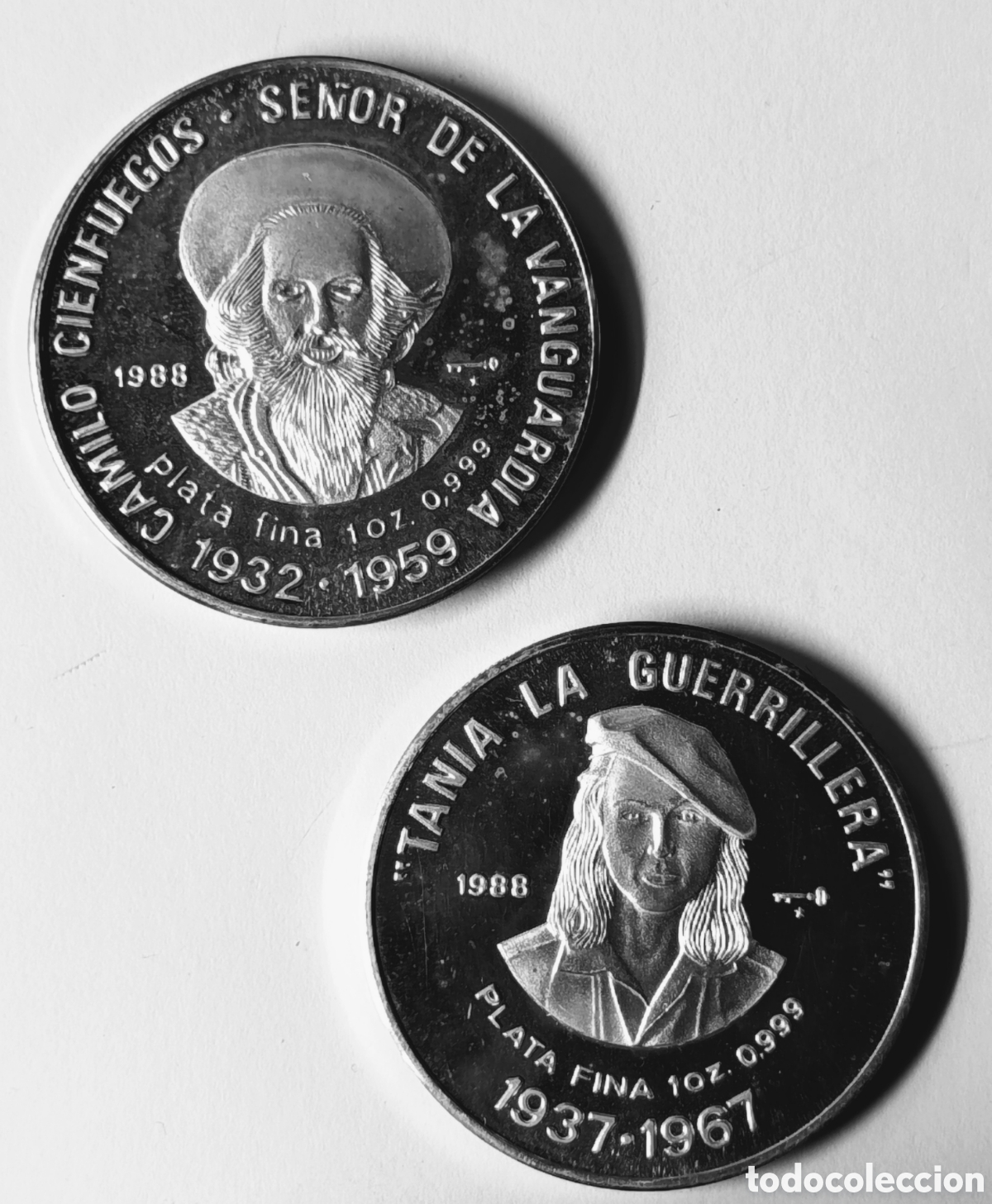 Monedas antiguas de Am&eacute;rica: CUBA. 2 DE 10 PESOS 1988. &ldquo;TANIA LA GUERRILLERA Y CAMILO CIENFUEGOS&rdquo; PLATA. PROOF. 31,10 grs.