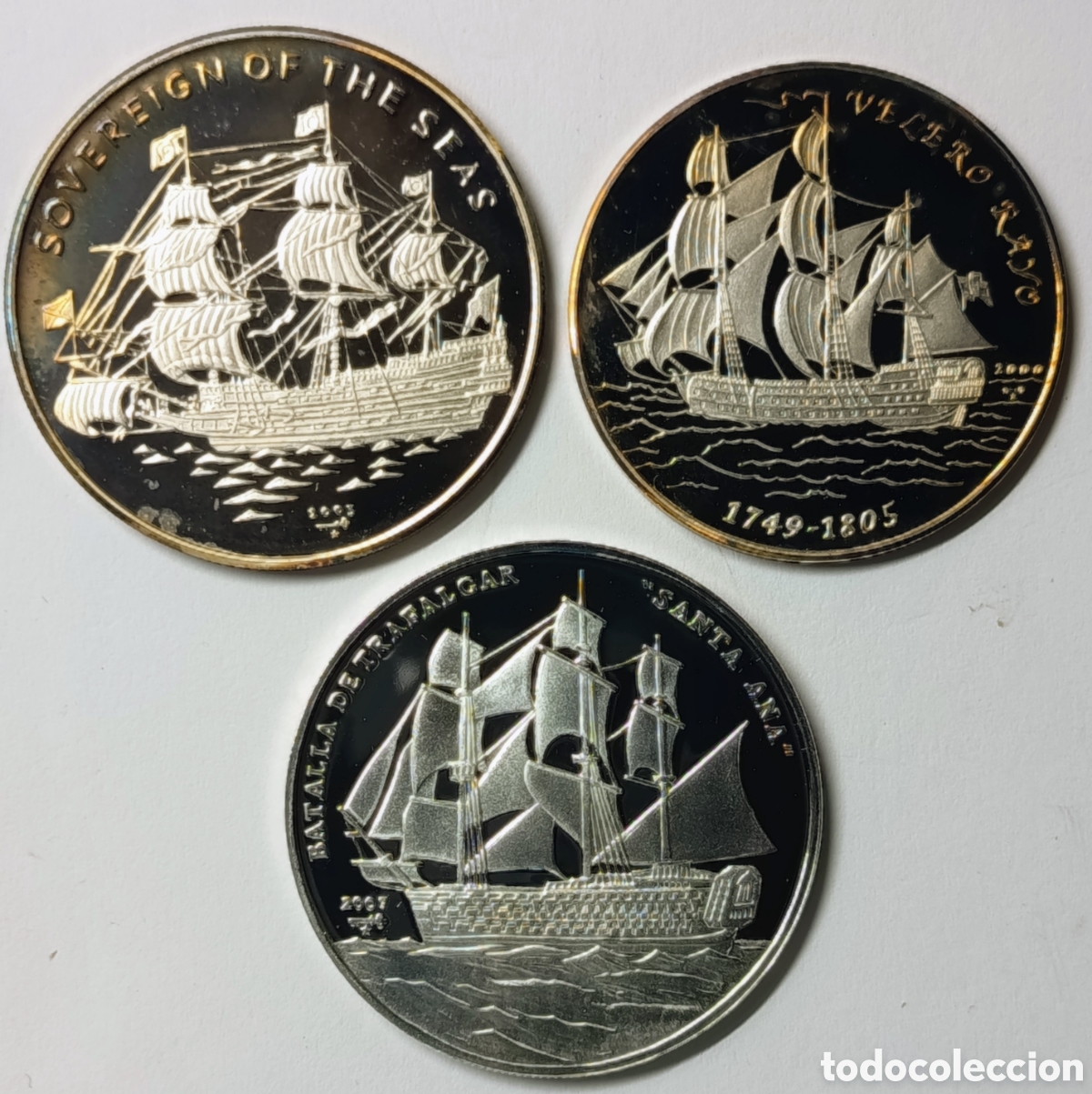 Monedas antiguas de Am&eacute;rica: CUBA. 3 MONEDAS DE 10 PESOS. &ldquo;VELEROS&rdquo; PLATA. PROOF. ,999.