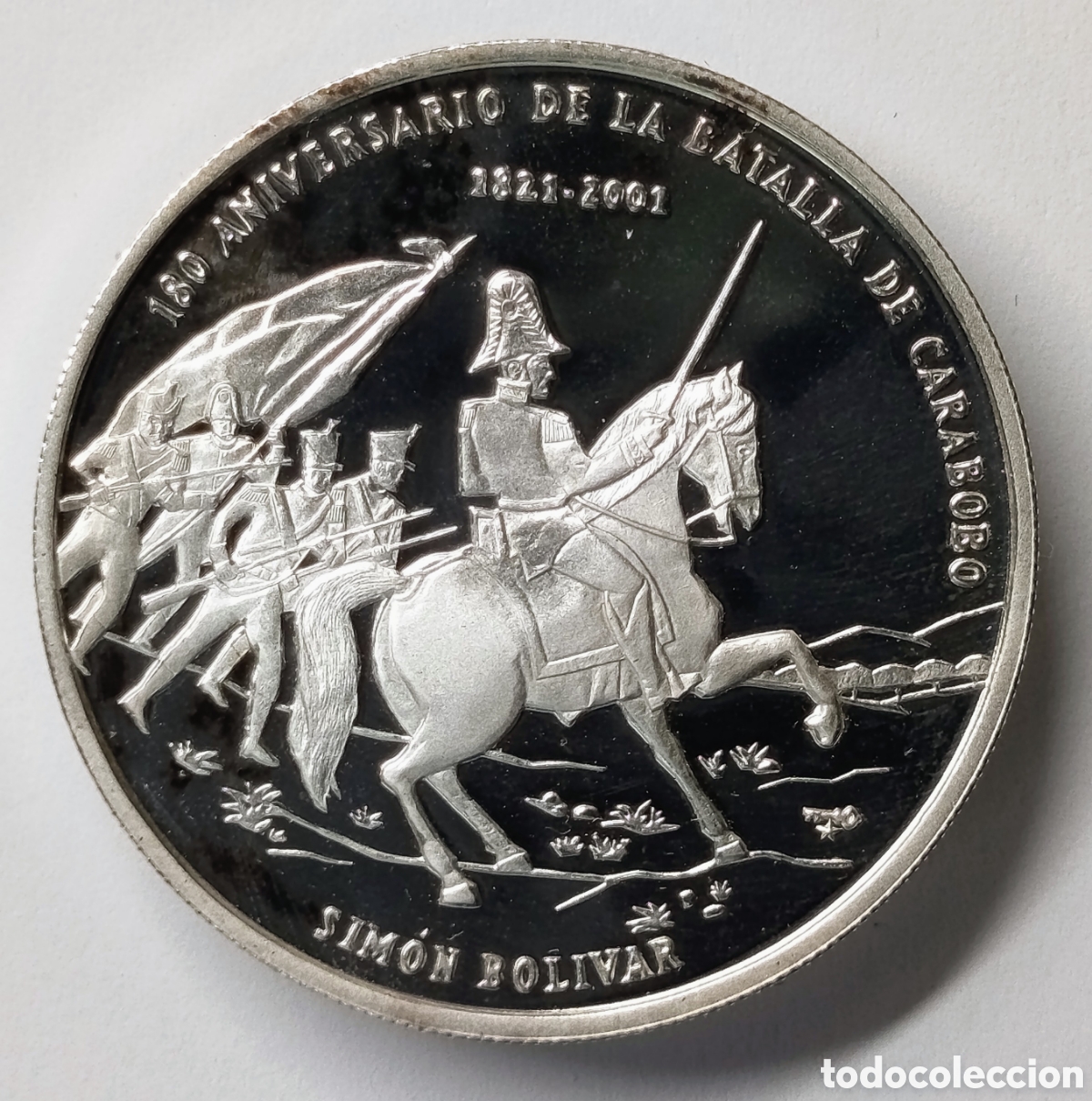 Monedas antiguas de Am&eacute;rica: CUBA. MONEDA 10 PESOS. 2001 &ldquo;180 ANIVERSARIO BATALLA DE CARABOBO&rdquo; PLATA. PROOF. 31,10 (1 oz.) ,999