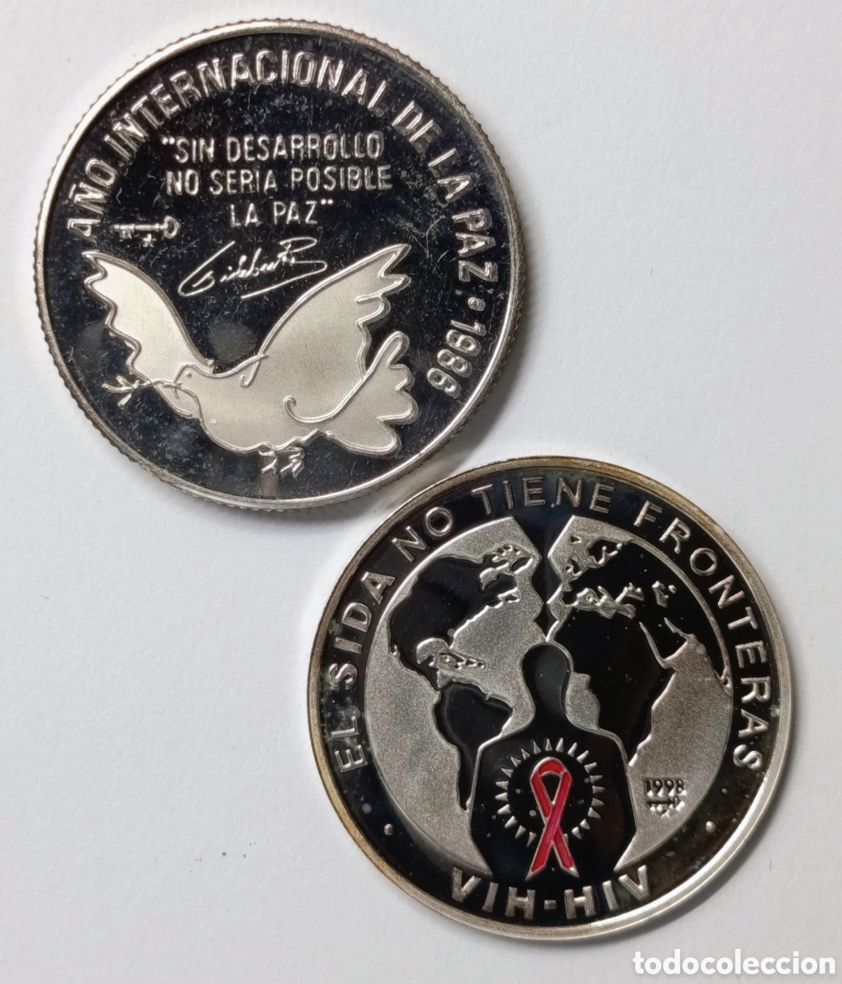 Monedas antiguas de Am&eacute;rica: CUBA. 2 MONEDAS DE 5 PESOS. 1988 Y 1998. PLATA. PROOF. 12 Y 7 gramos ,999.