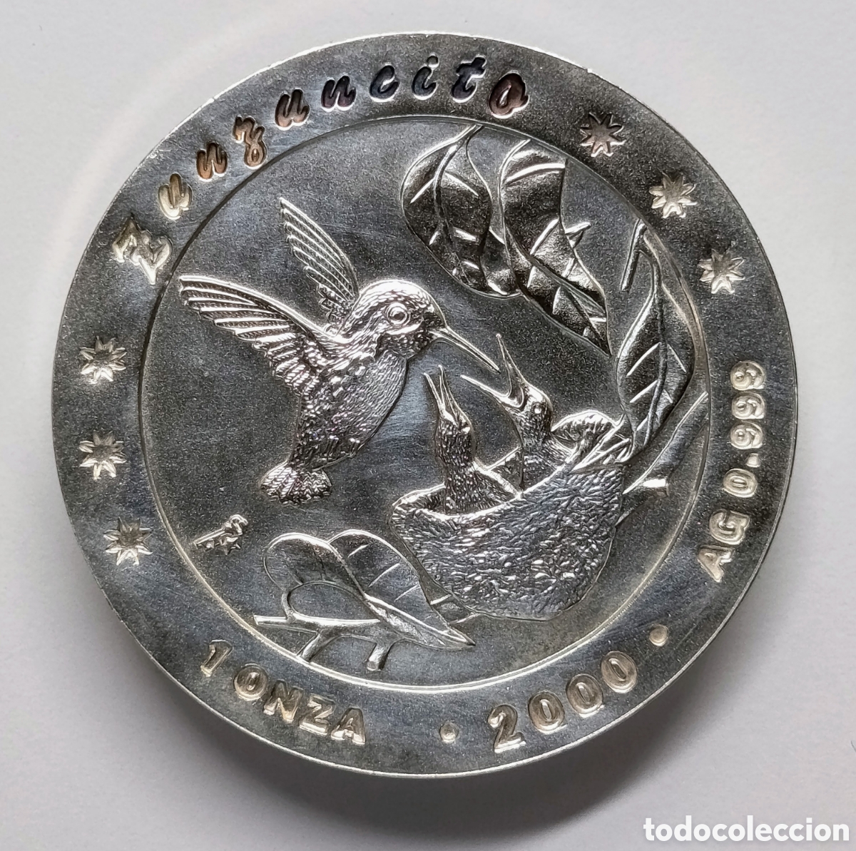 Monedas antiguas de Am&eacute;rica: CUBA. MONEDA DE 10 PESOS. 2000 &ldquo;ZUNZUNCITO&rdquo;. PLATA. 31,10 gramos (1 oz.) ,999.