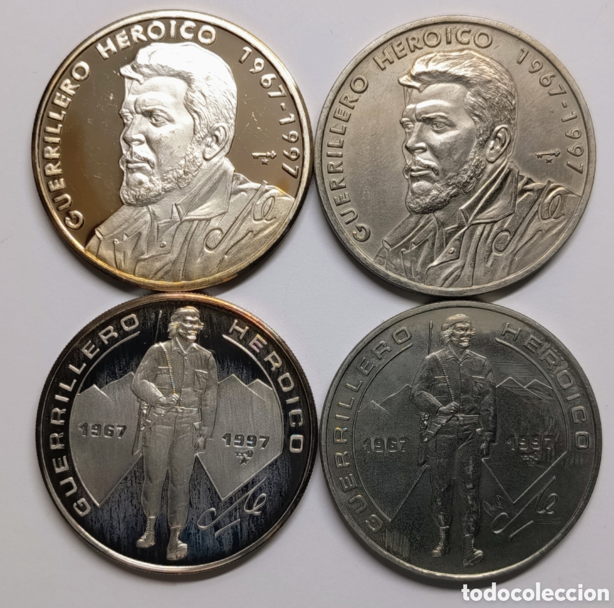 Monedas antiguas de Am&eacute;rica: CUBA. &ldquo;GUERRILLERO HEROICO. MUERTE DEL CHE GUEVARA&rdquo;. 4 MONEDAS 1997: 1 Y 10 PESOS. CU-NI Y PLATA.