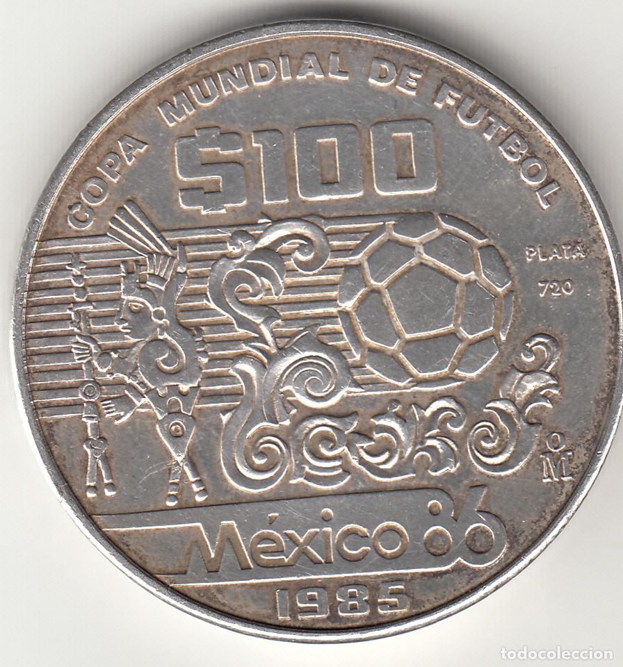 Monedas antiguas de Am&eacute;rica: MEXICO: 100 PESOS 1985 - COPA MUNDIAL DE FUTBOL / PLATA