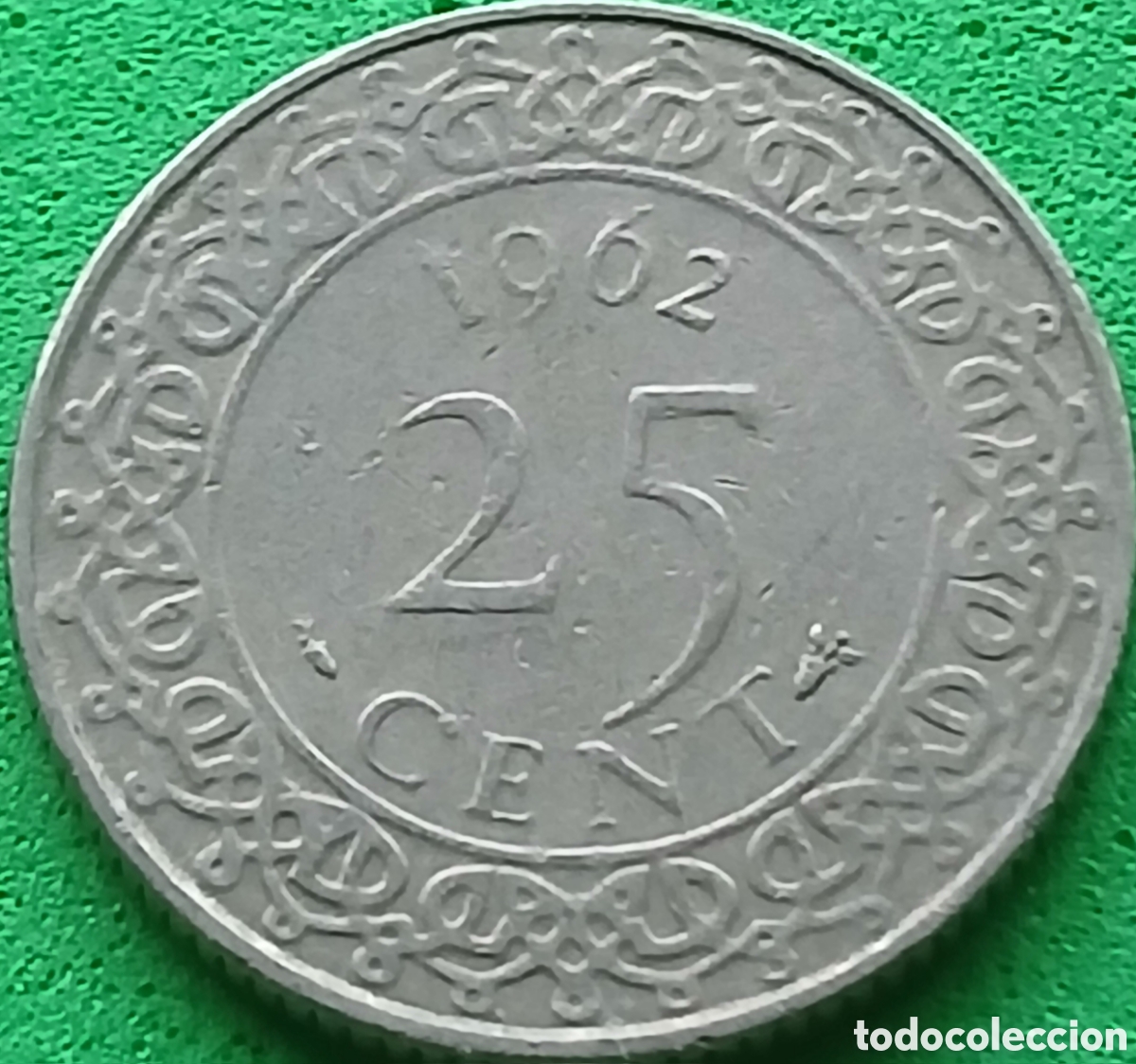 Old Coins of America: Surinam 25 cent 1962 km#14 sin marca